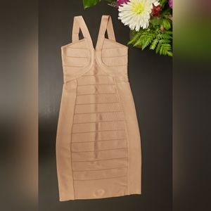 Shimmery Tan Bodycon Knee-Length Dress